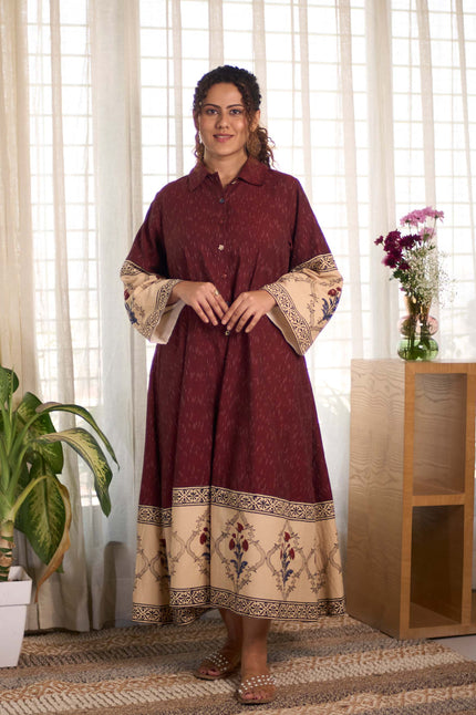 Bagru Ikat Wine  Dress