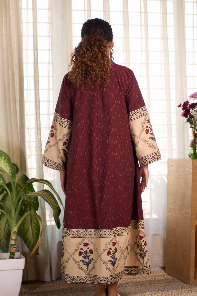 Bagru Ikat Wine  Dress