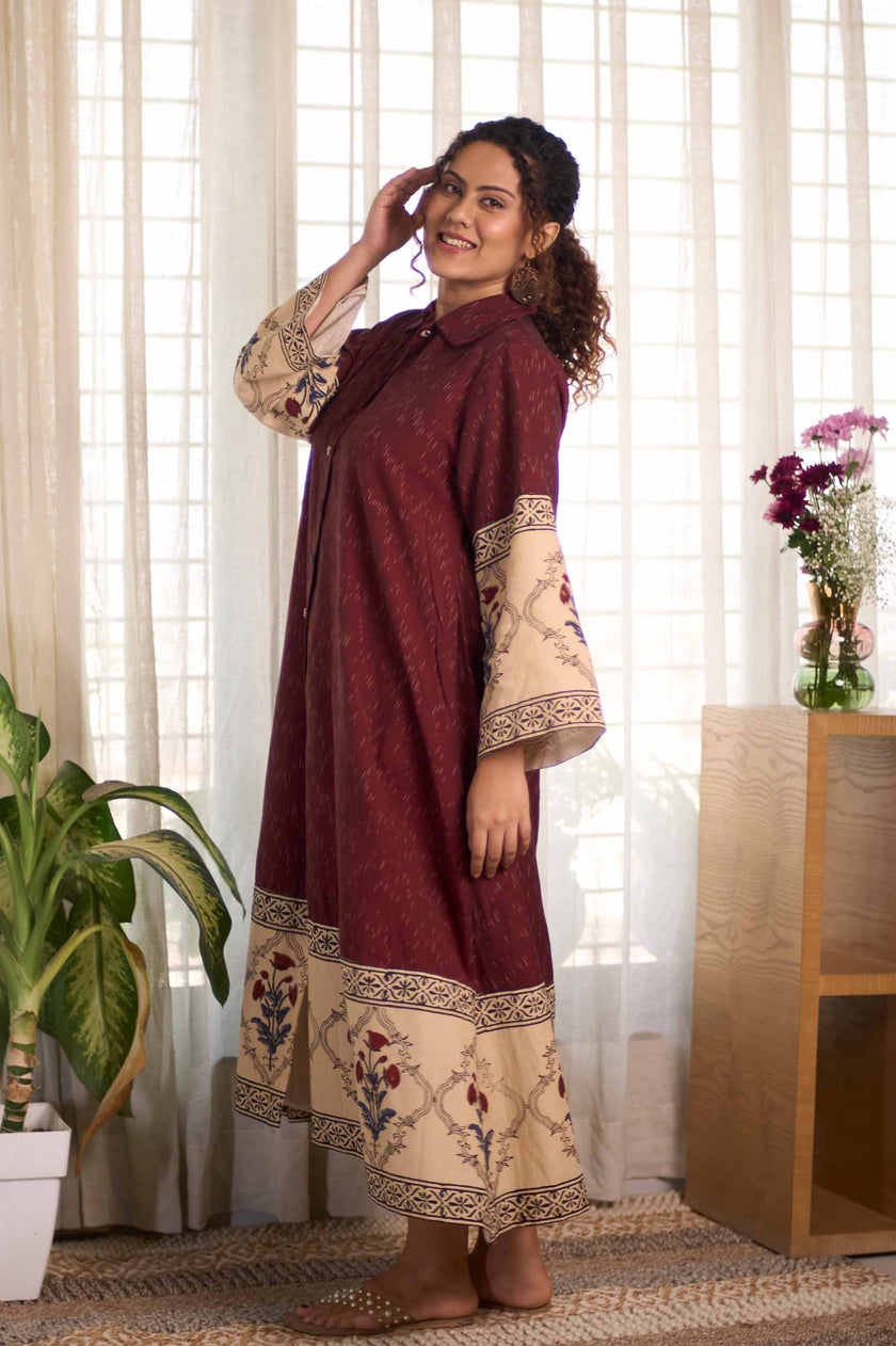Bagru Ikat Wine  Dress