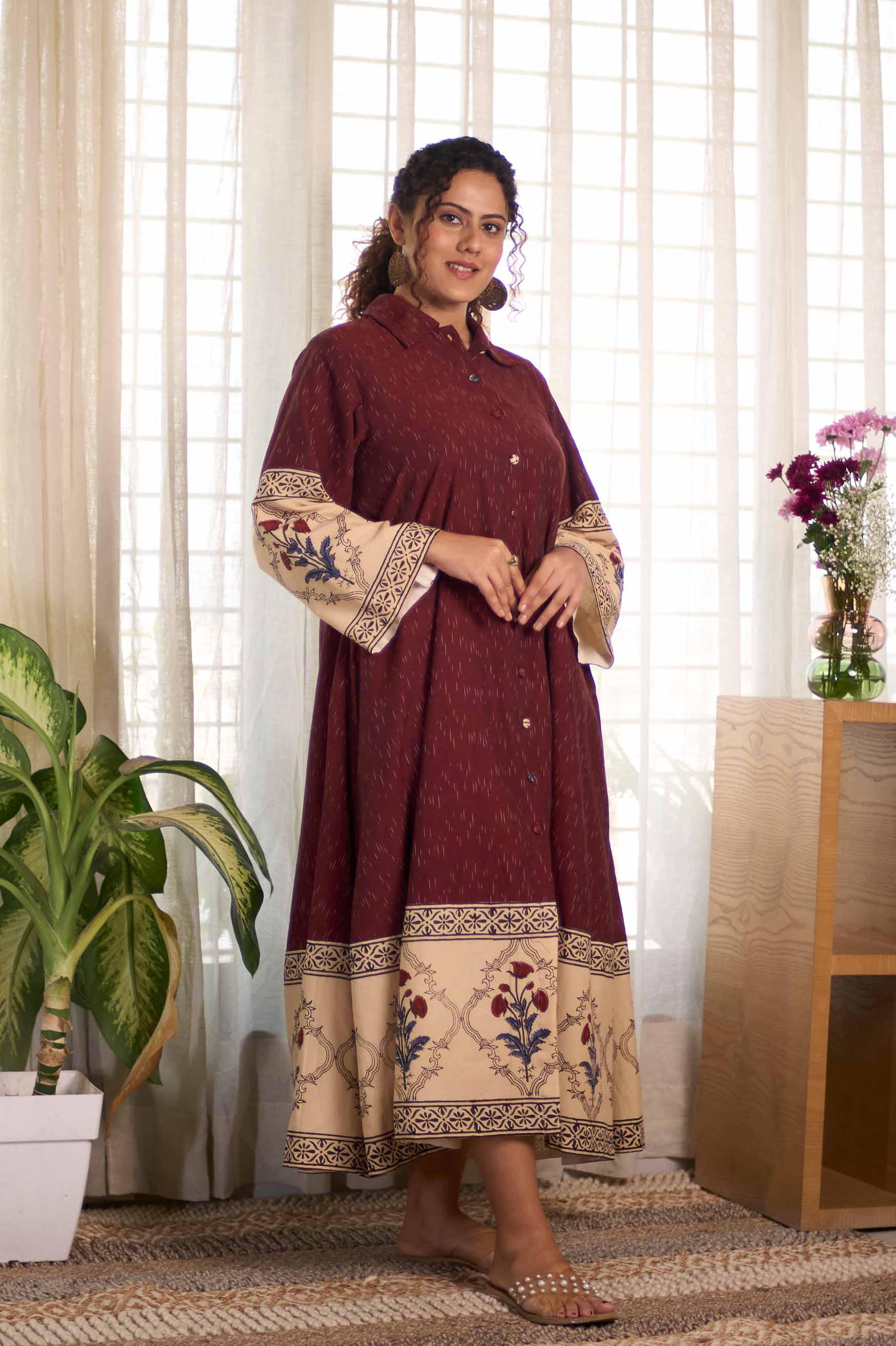 Bagru Ikat Wine  Dress