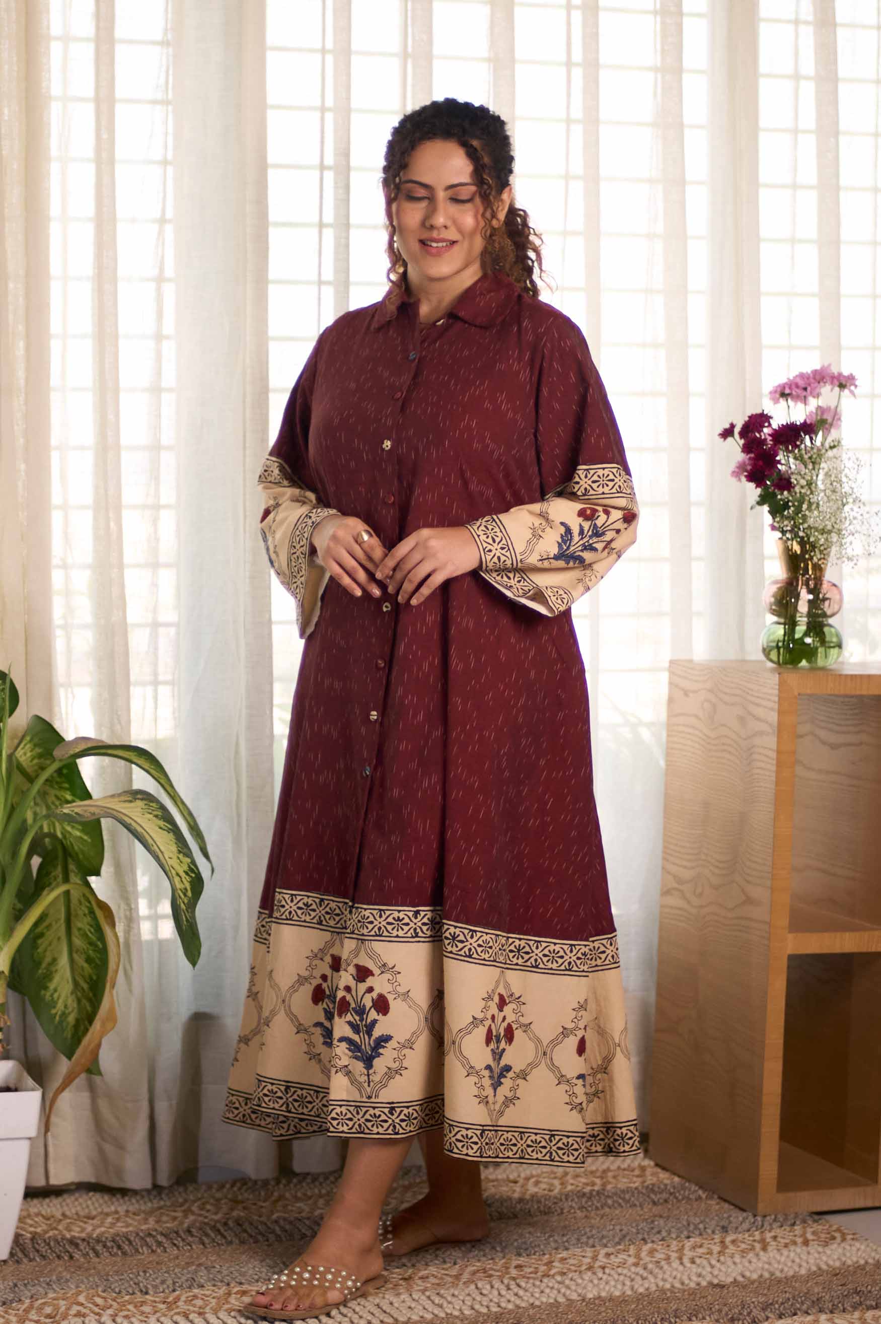 Bagru Ikat Wine  Dress