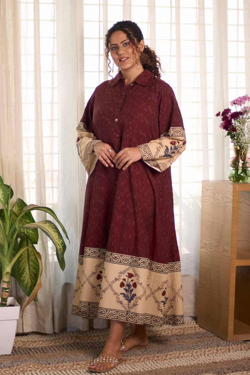 Bagru Ikat Wine  Dress