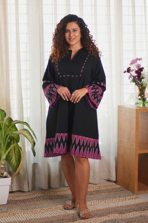 Ikat Black Pink Dress