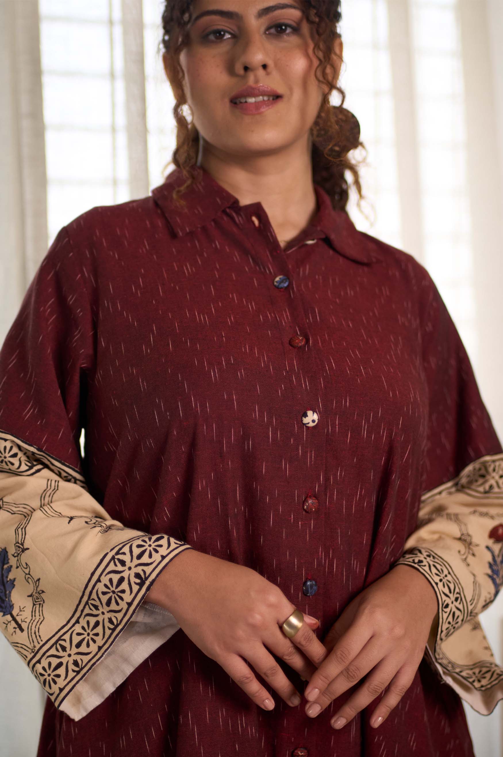 Bagru Ikat Wine  Dress