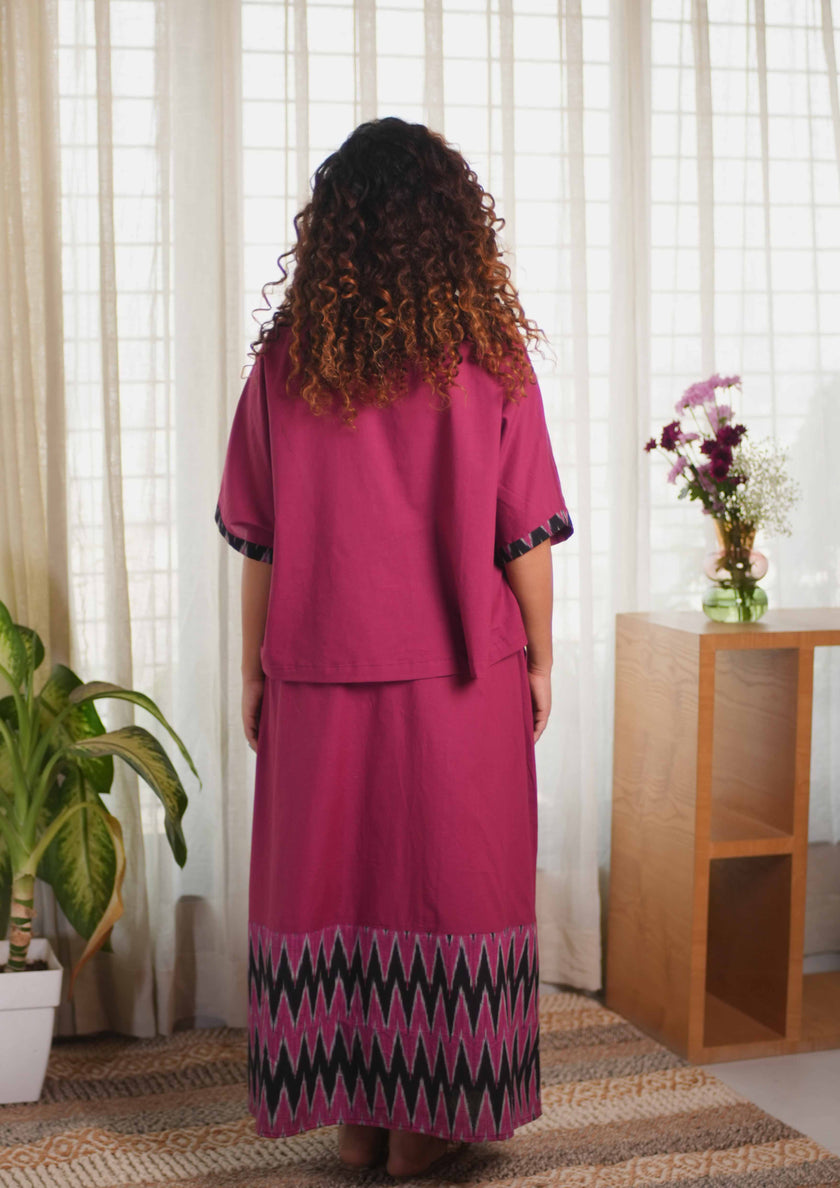 Ikat Pink Black Skirt Set