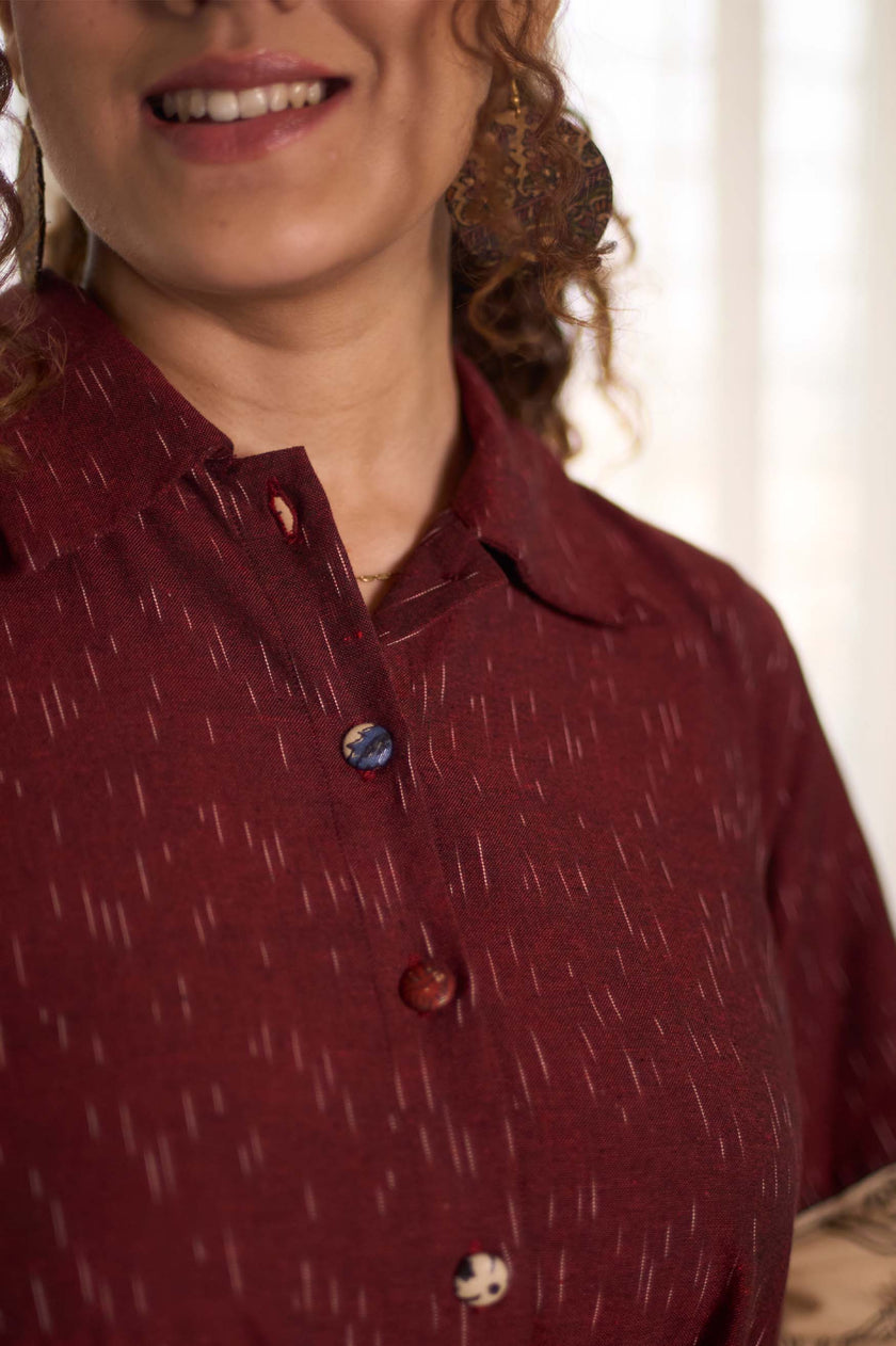 Bagru Ikat Wine  Dress