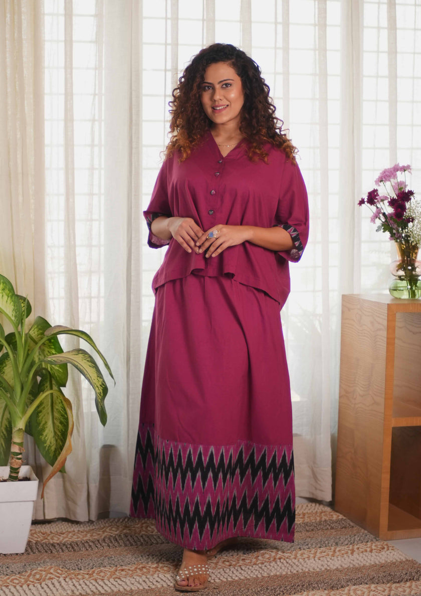 Ikat Pink Black Skirt Set