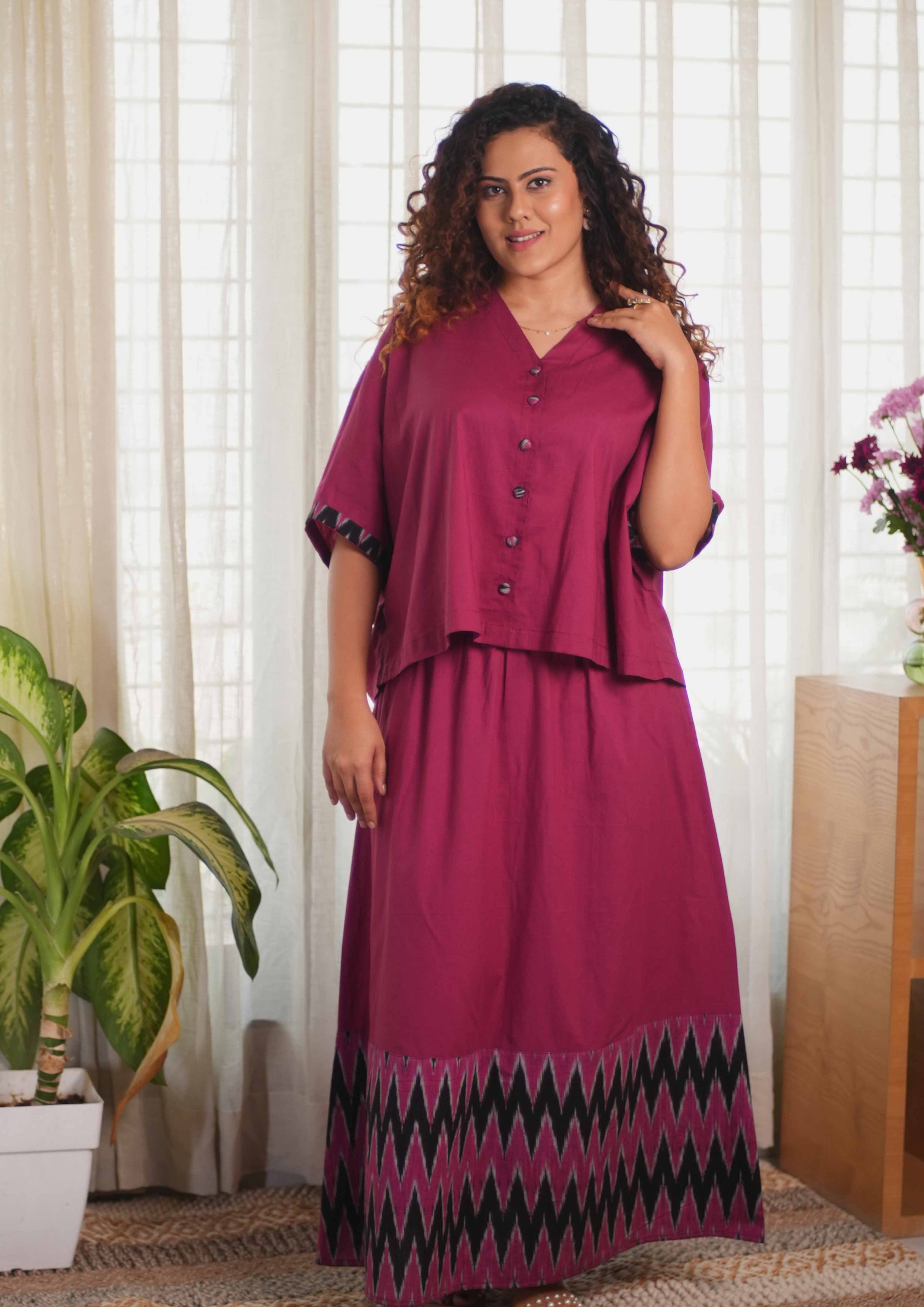 Ikat Pink Black Skirt Set