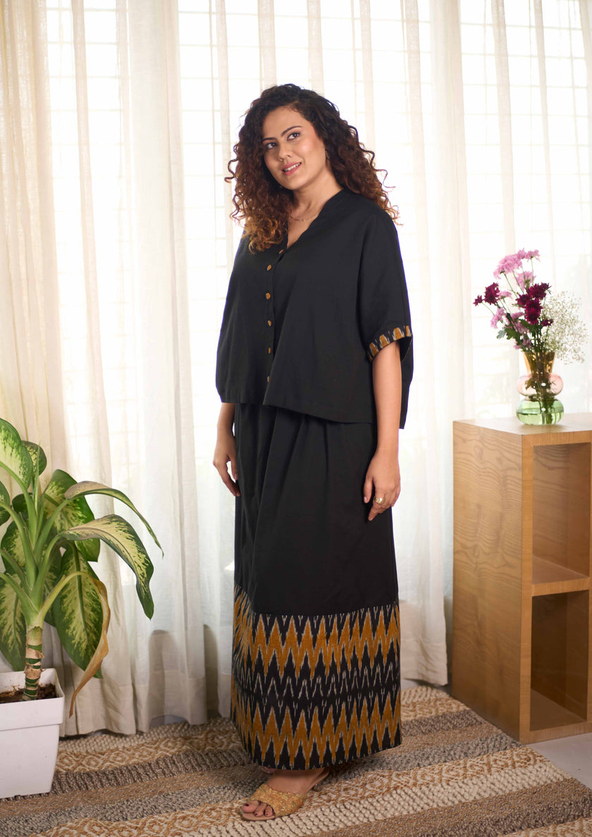 Ikat Yellow Black Skirt  Sets