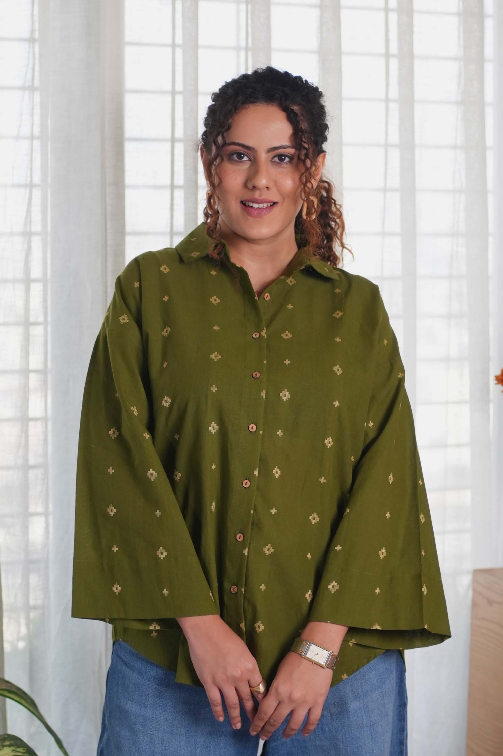 Olive Green Jamdani Buti Shirt