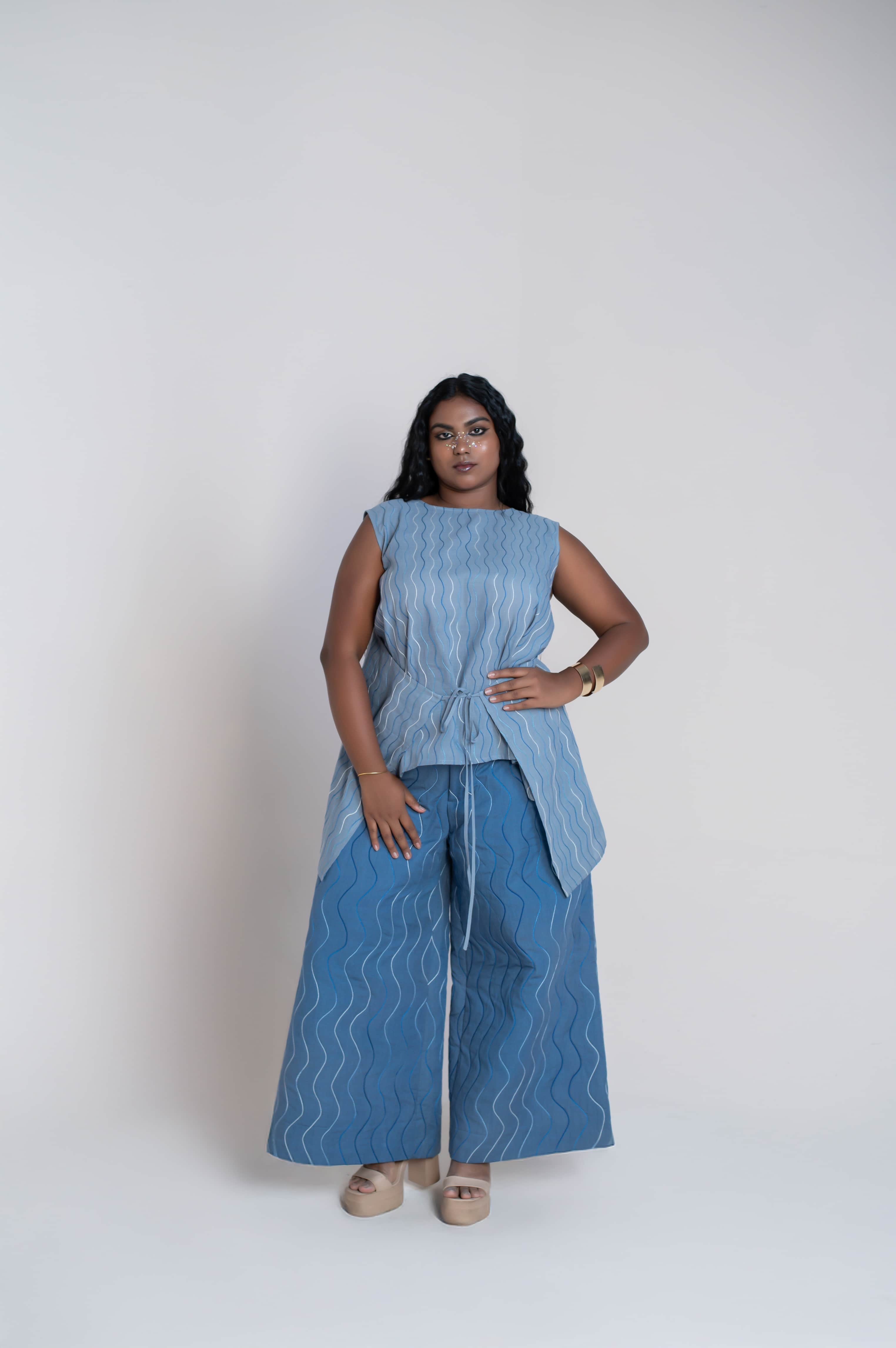 Mystic Ocean Blue Quilted Pant