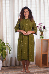 Jamdani Olive Green Buti Dress