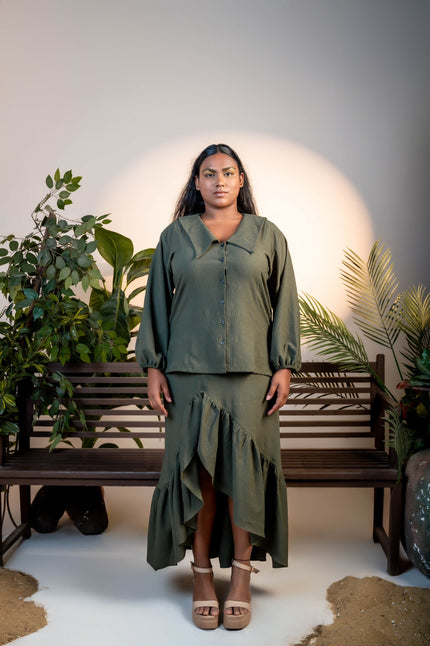 Tidal Whispers Olive Green Co-Red Set