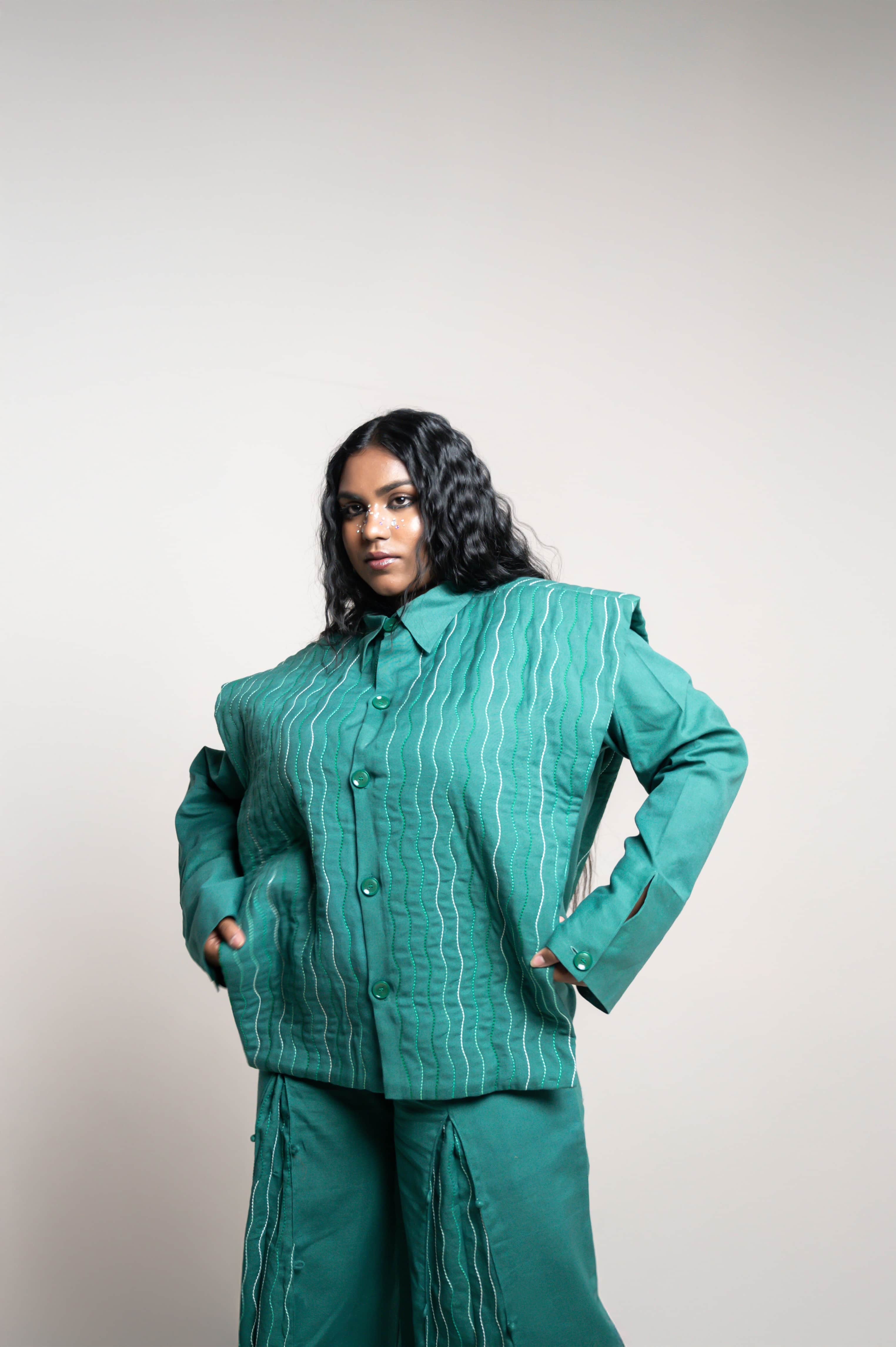Egeria Power Shoulder Quilted Shacket