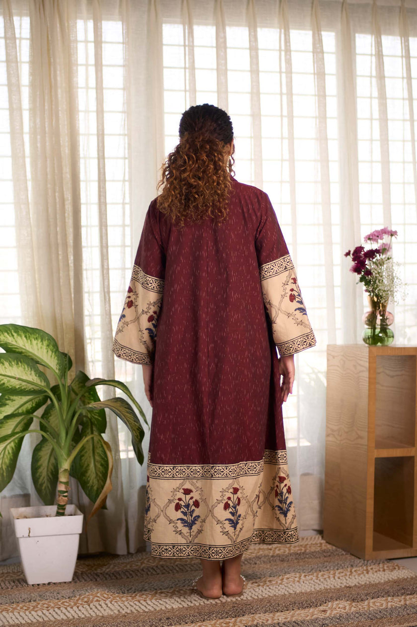 Bagru Ikat Wine  Dress