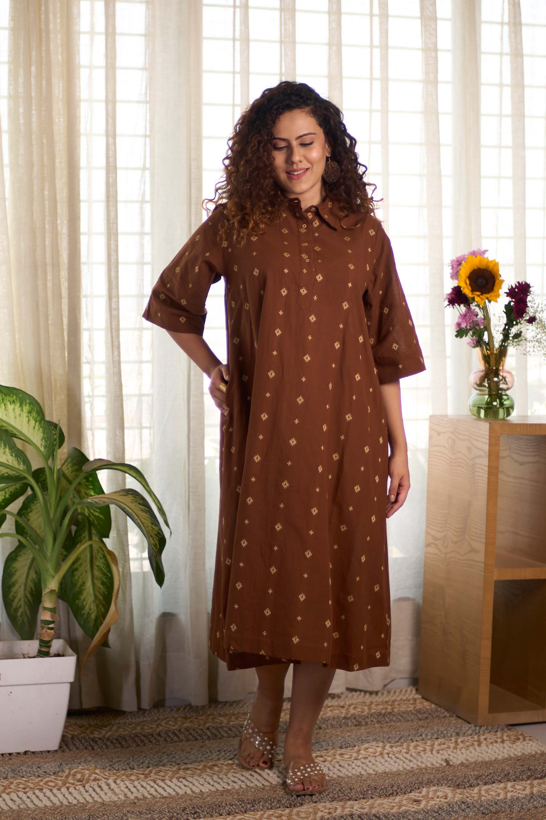 Jamdani Brown Buti Dress