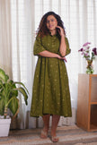 Jamdani Olive Green Buti Dress