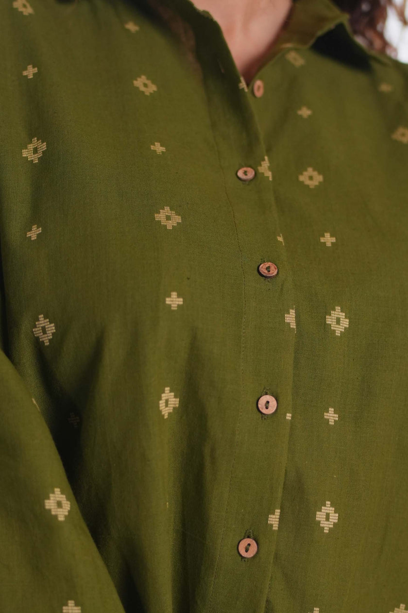Olive Green Jamdani Buti Shirt