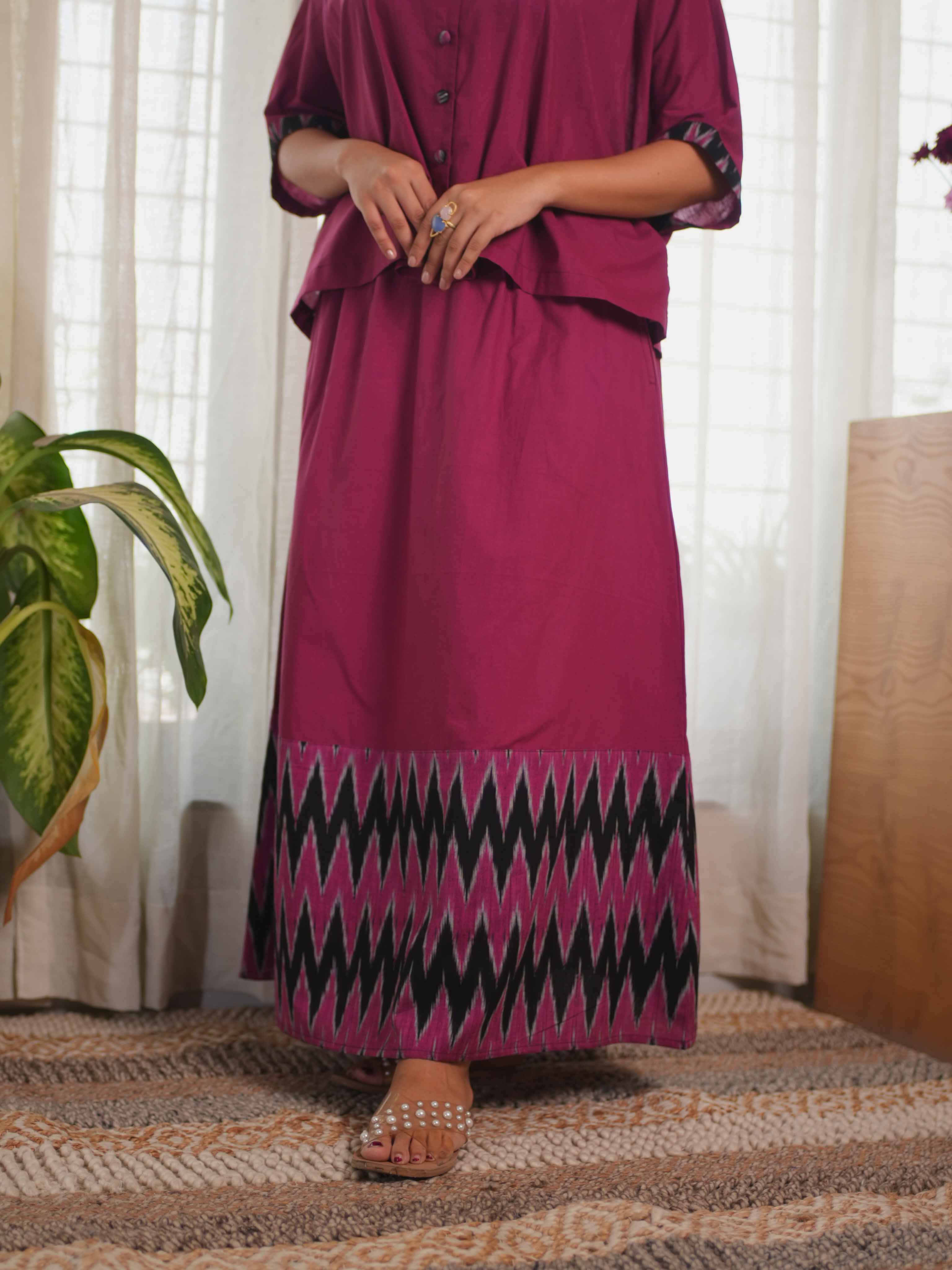 Ikat Pink Black Skirt Set