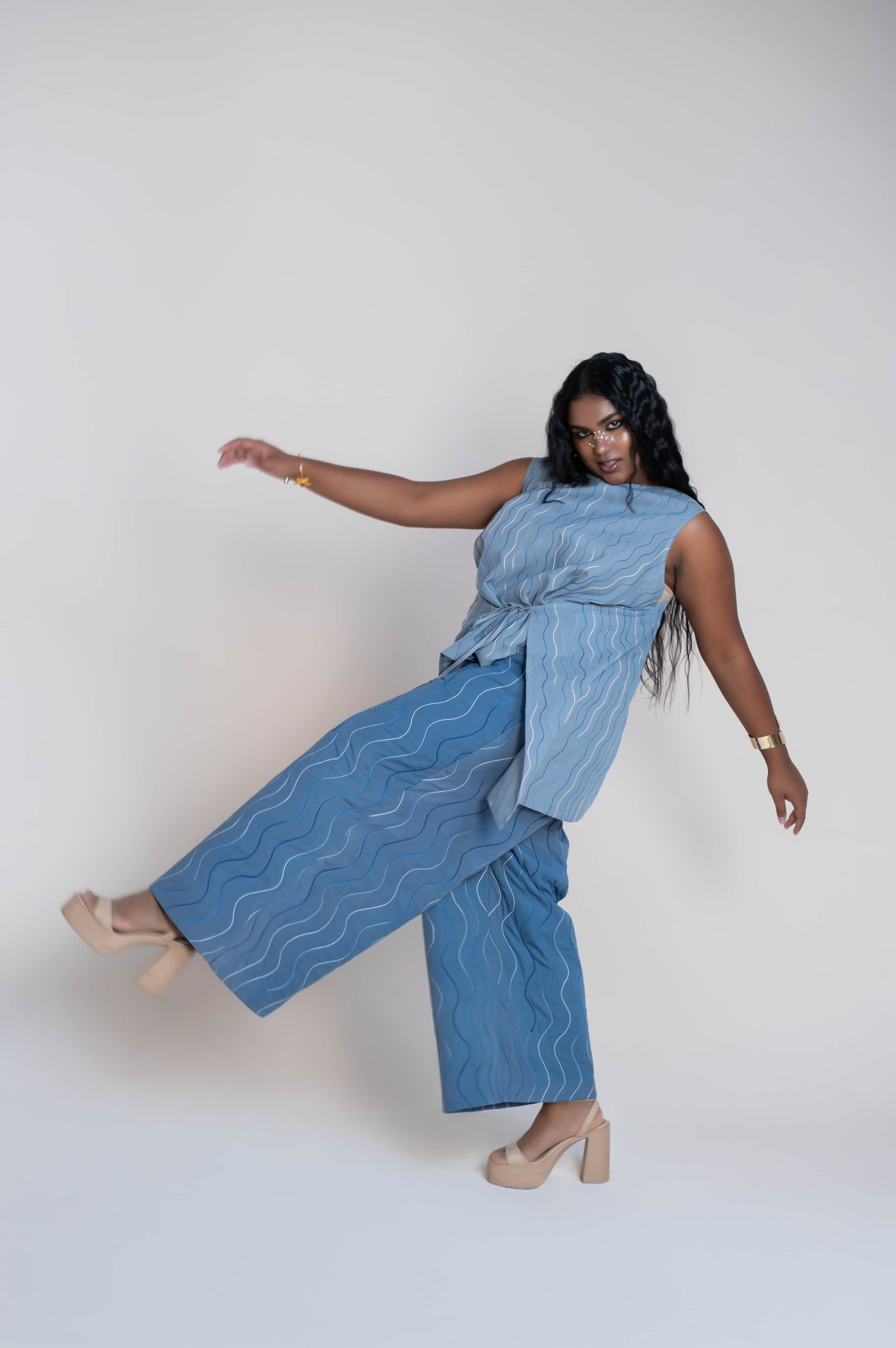 Mystic Ocean Blue Quilted Pant