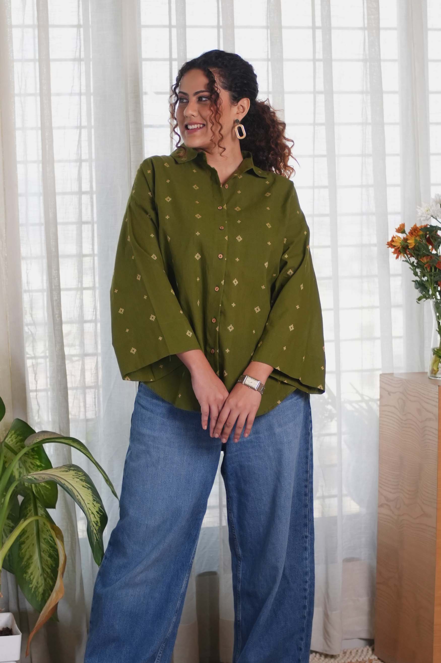 Olive Green Jamdani Buti Shirt