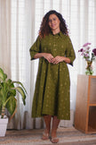 Jamdani Olive Green Buti Dress
