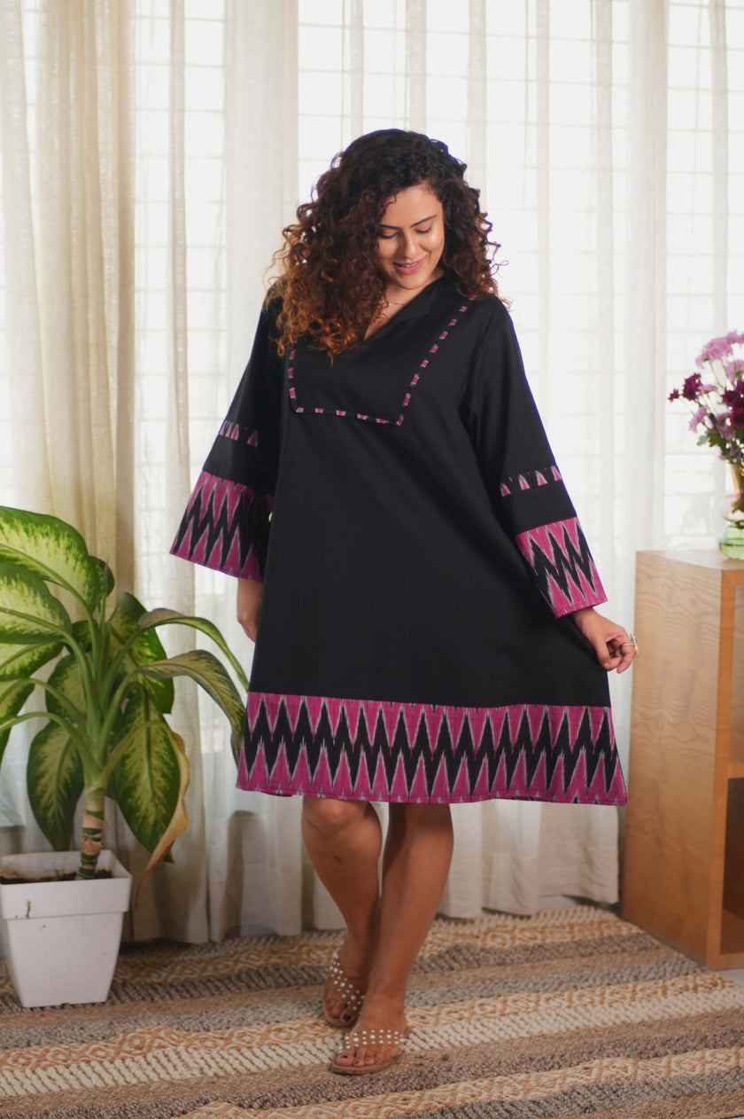 Ikat Black Pink Dress