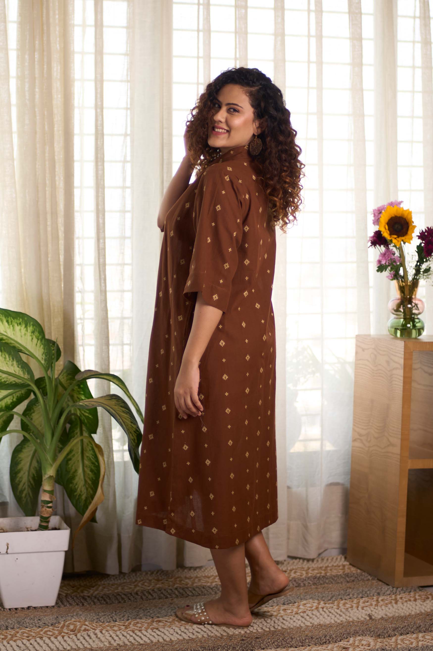 Jamdani Brown Buti Dress