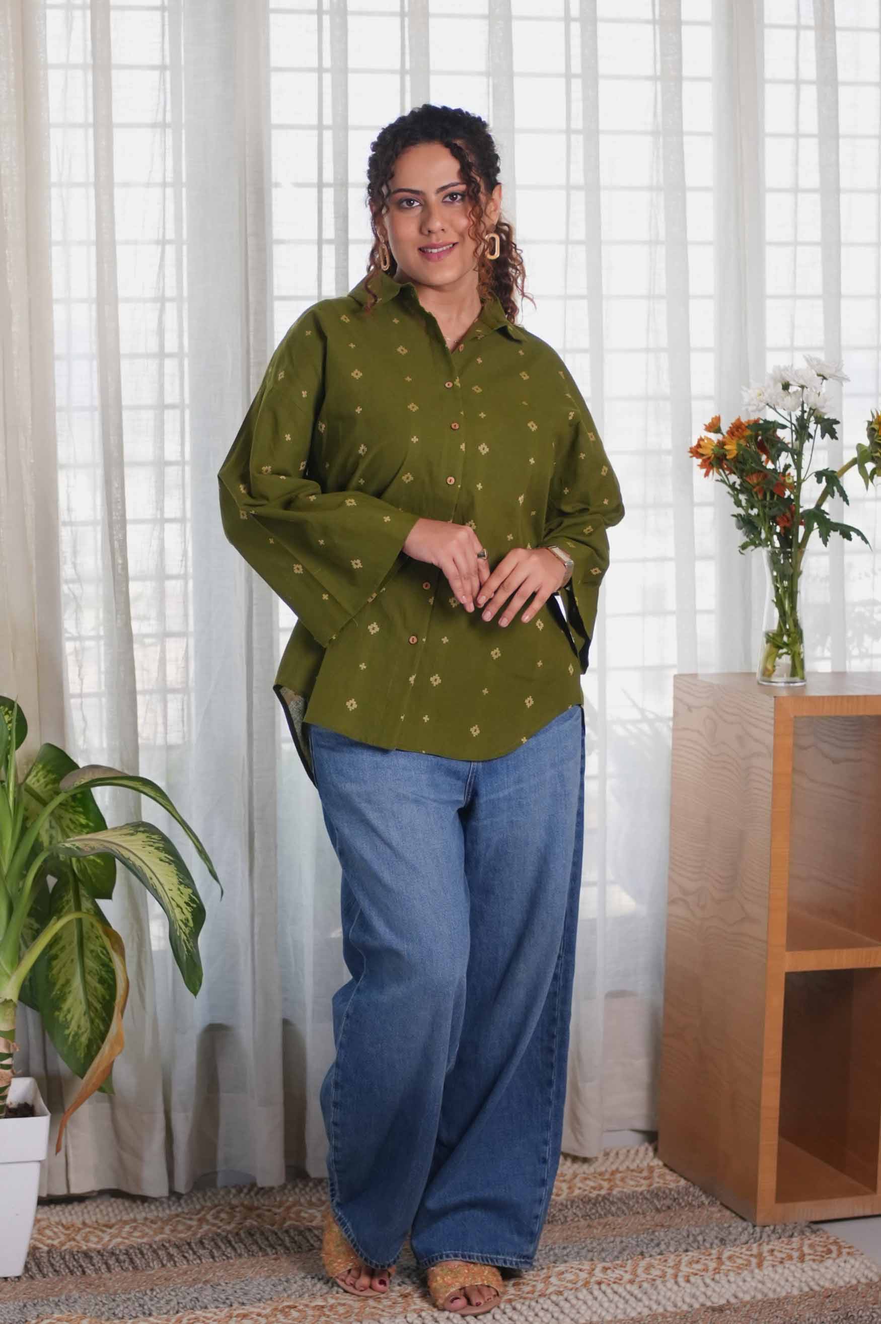 Olive Green Jamdani Buti Shirt