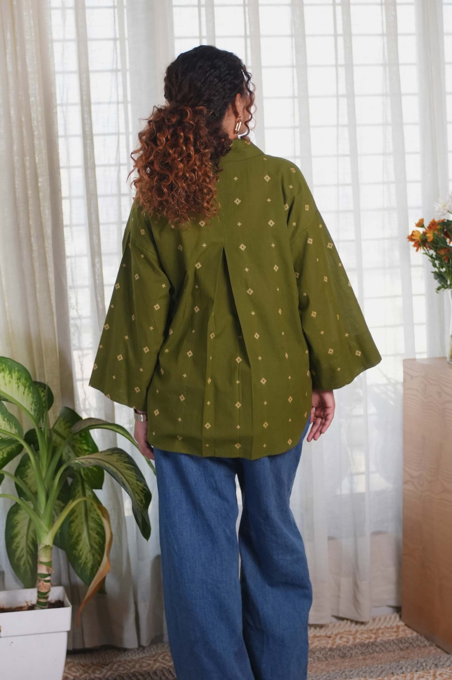 Olive Green Jamdani Buti Shirt
