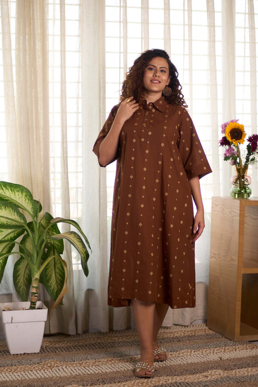 Jamdani Brown Buti Dress