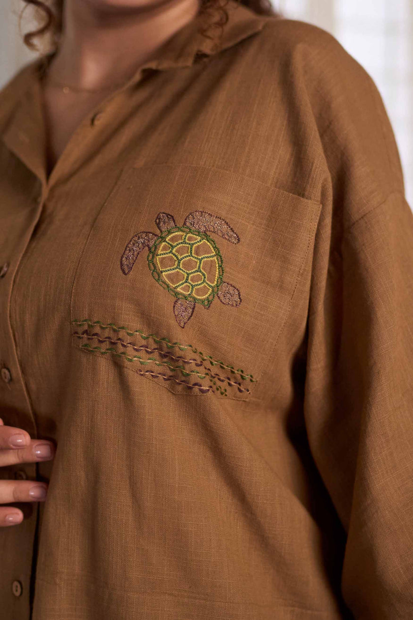 Turtle life Hand-Embroidered Shirt