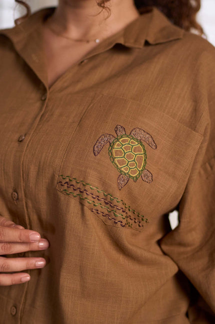 Turtle life Hand-Embroidered Shirt