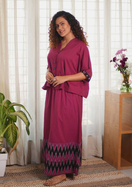 Ikat Pink Black Skirt Set