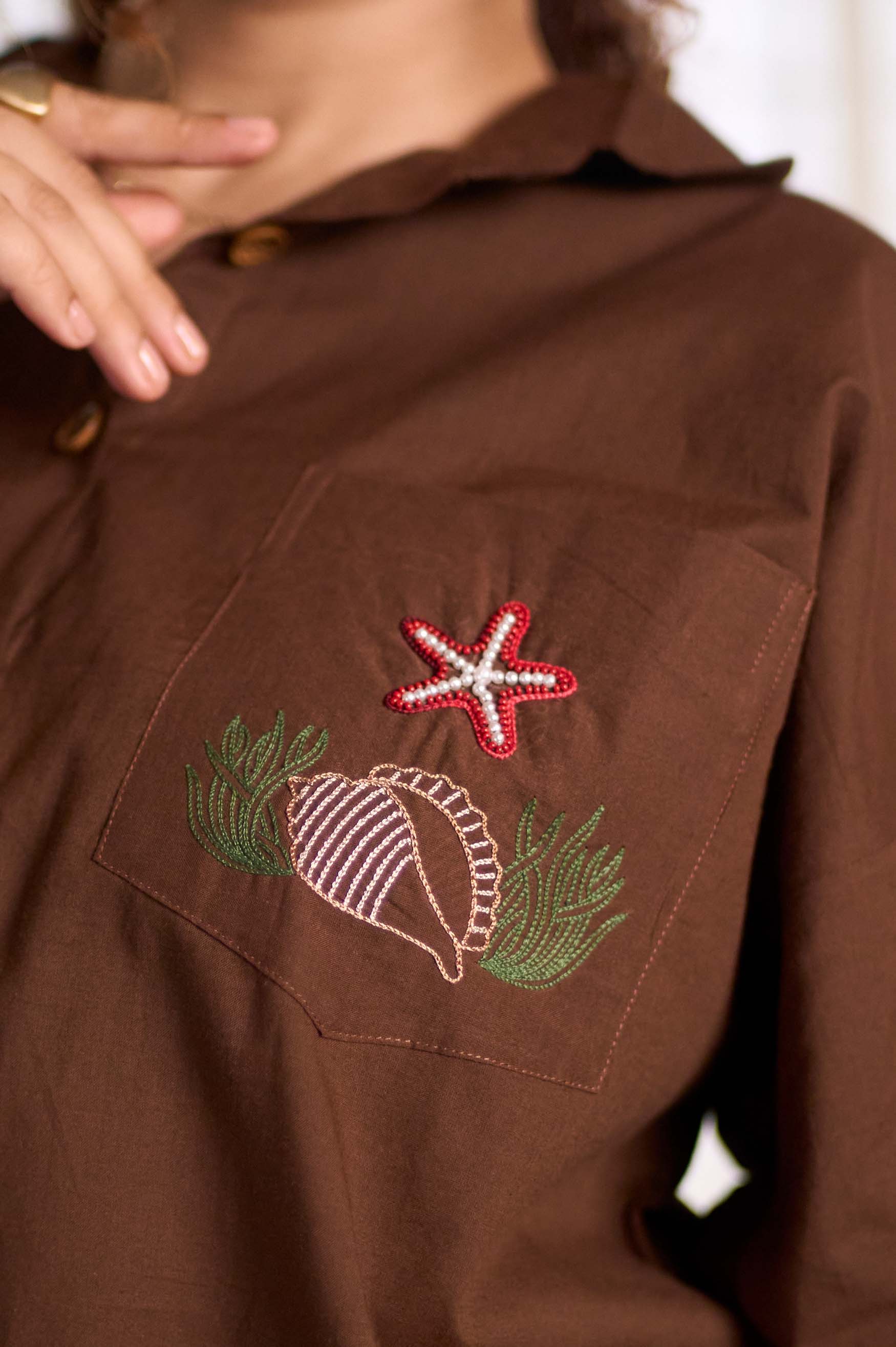 Soft Reef Hand-Embroidered Shirt
