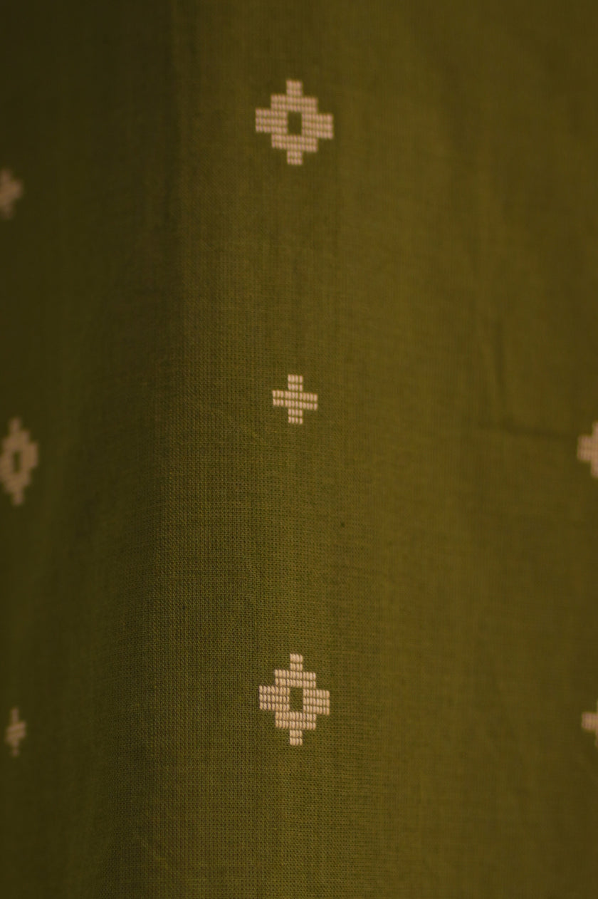 Jamdani Olive Green Buti Dress