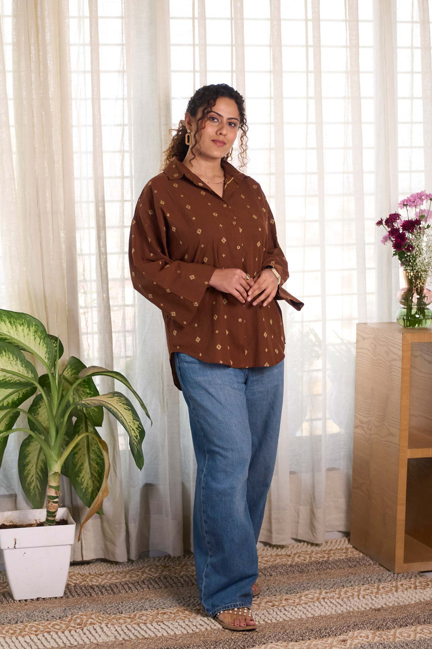 Brown Jamdani Buti Shirt