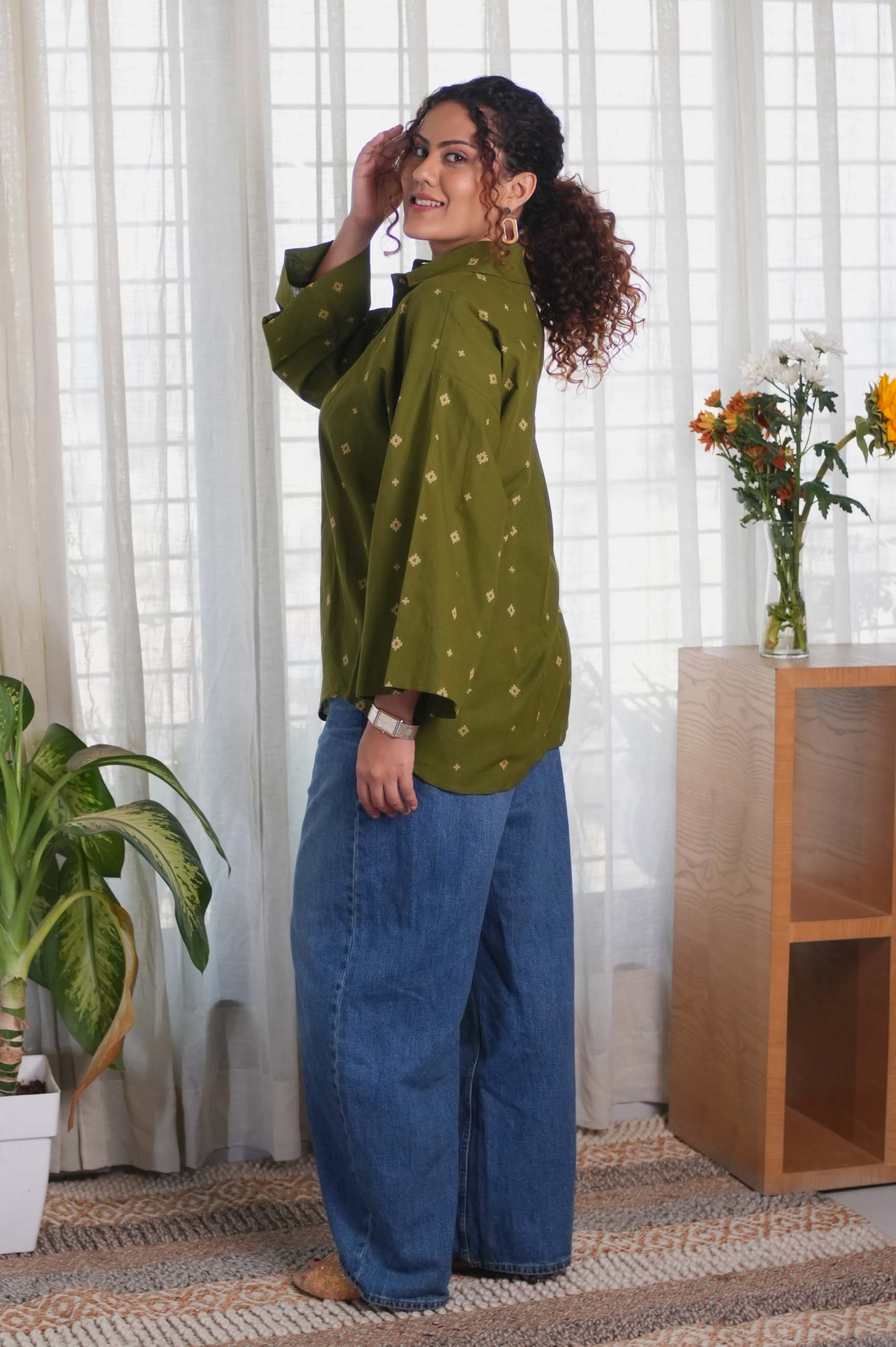 Olive Green Jamdani Buti Shirt