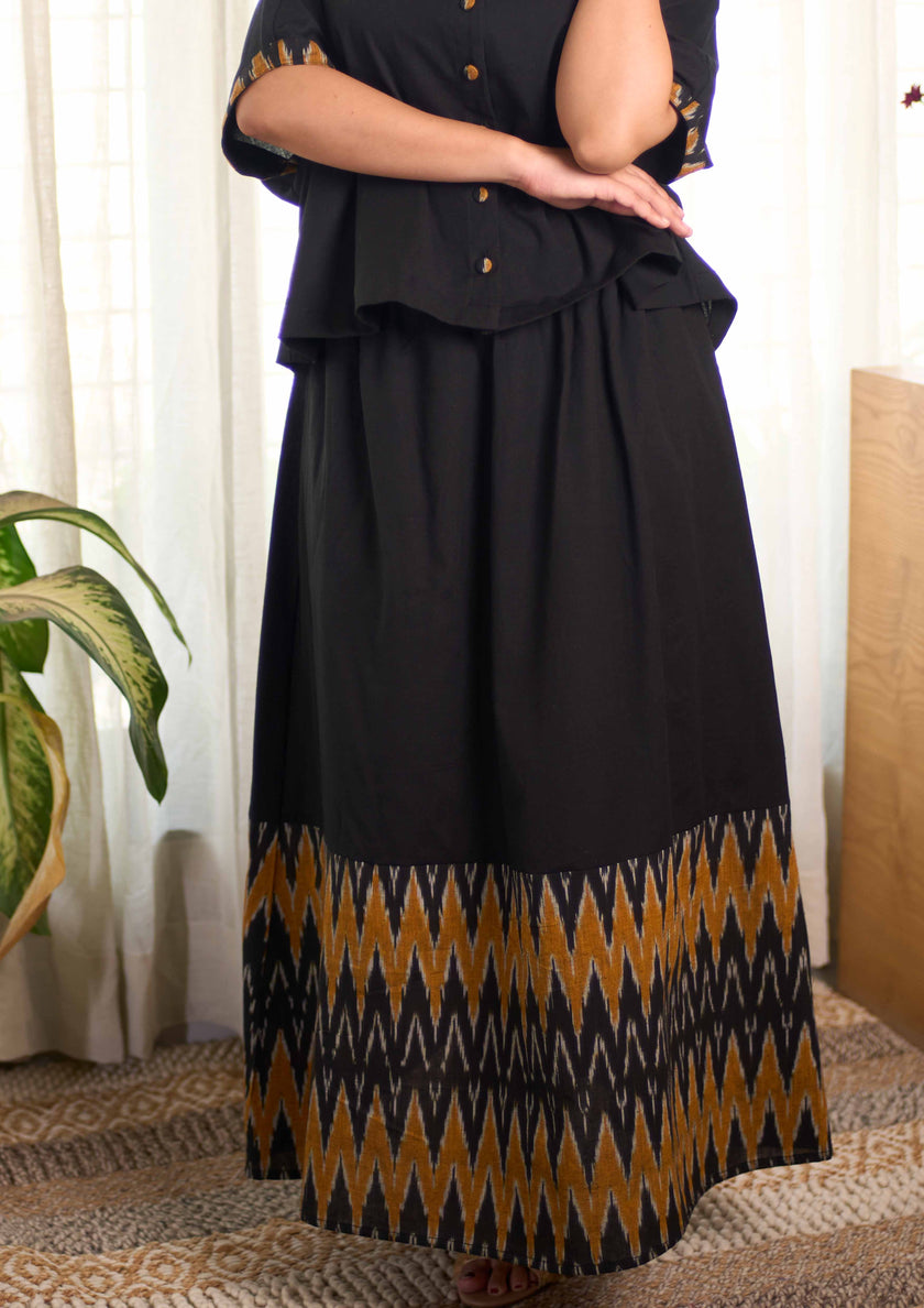 Ikat Yellow Black Skirt  Sets