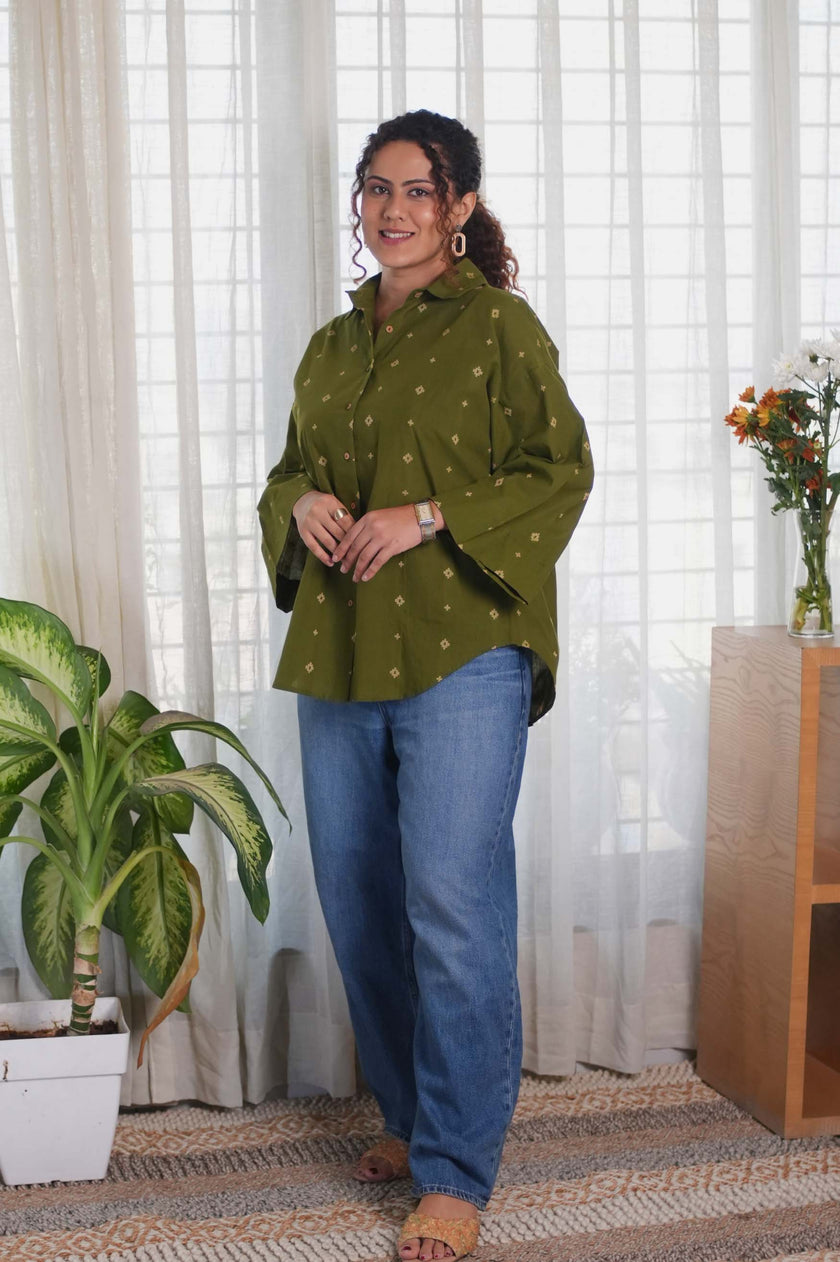 Olive Green Jamdani Buti Shirt