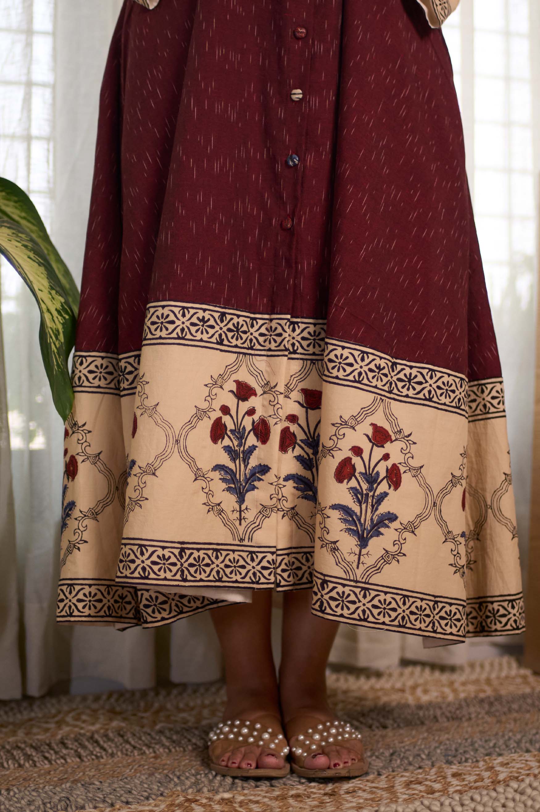 Bagru Ikat Wine  Dress