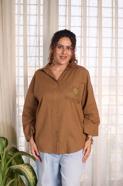 Turtle life Hand-Embroidered Shirt