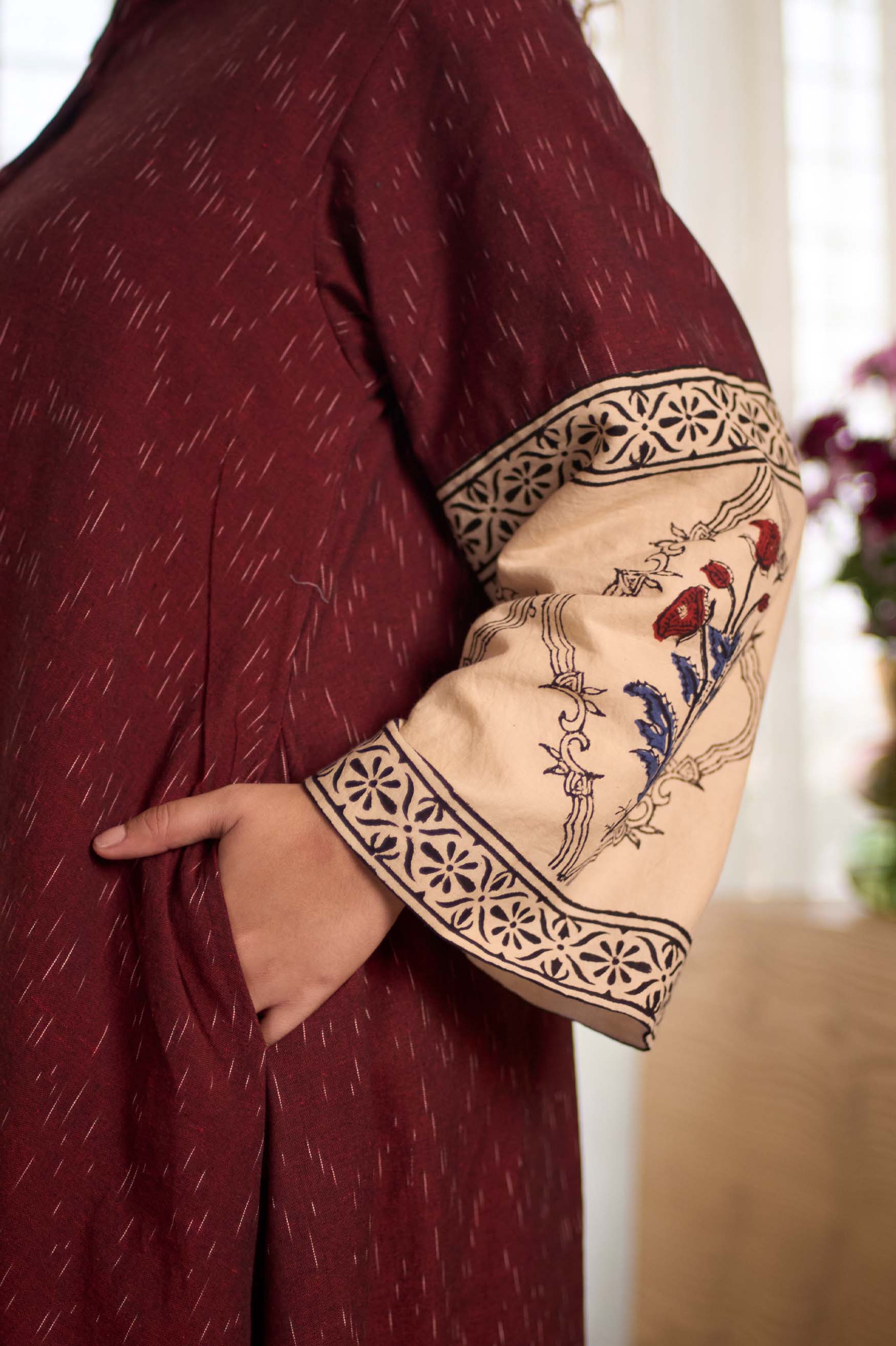 Bagru Ikat Wine  Dress
