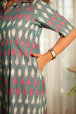 Teal Tuck Ikat Dress