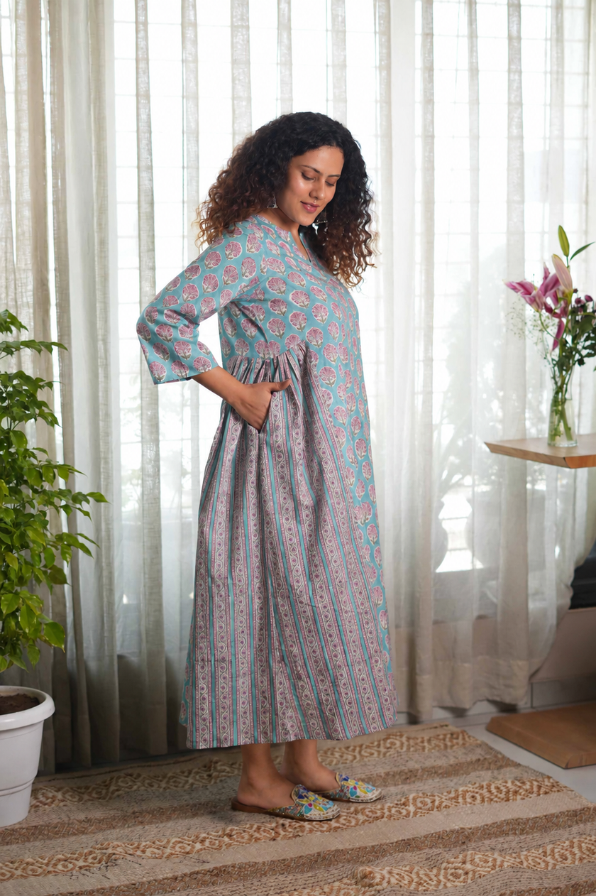 Neel Gulabi Chhaap Dress