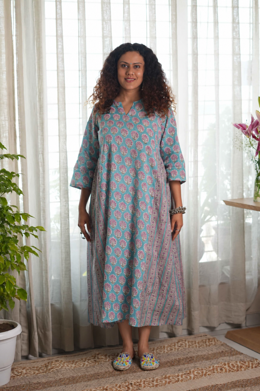 Neel Gulabi Chhaap Dress