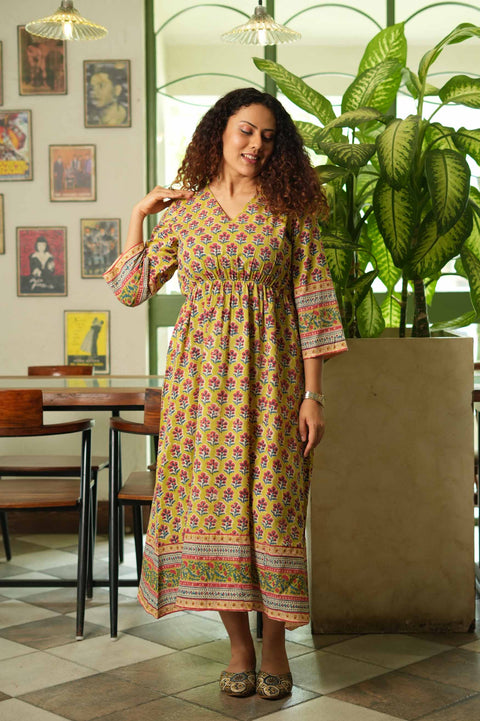 Sunehri Blossom Midi Dress