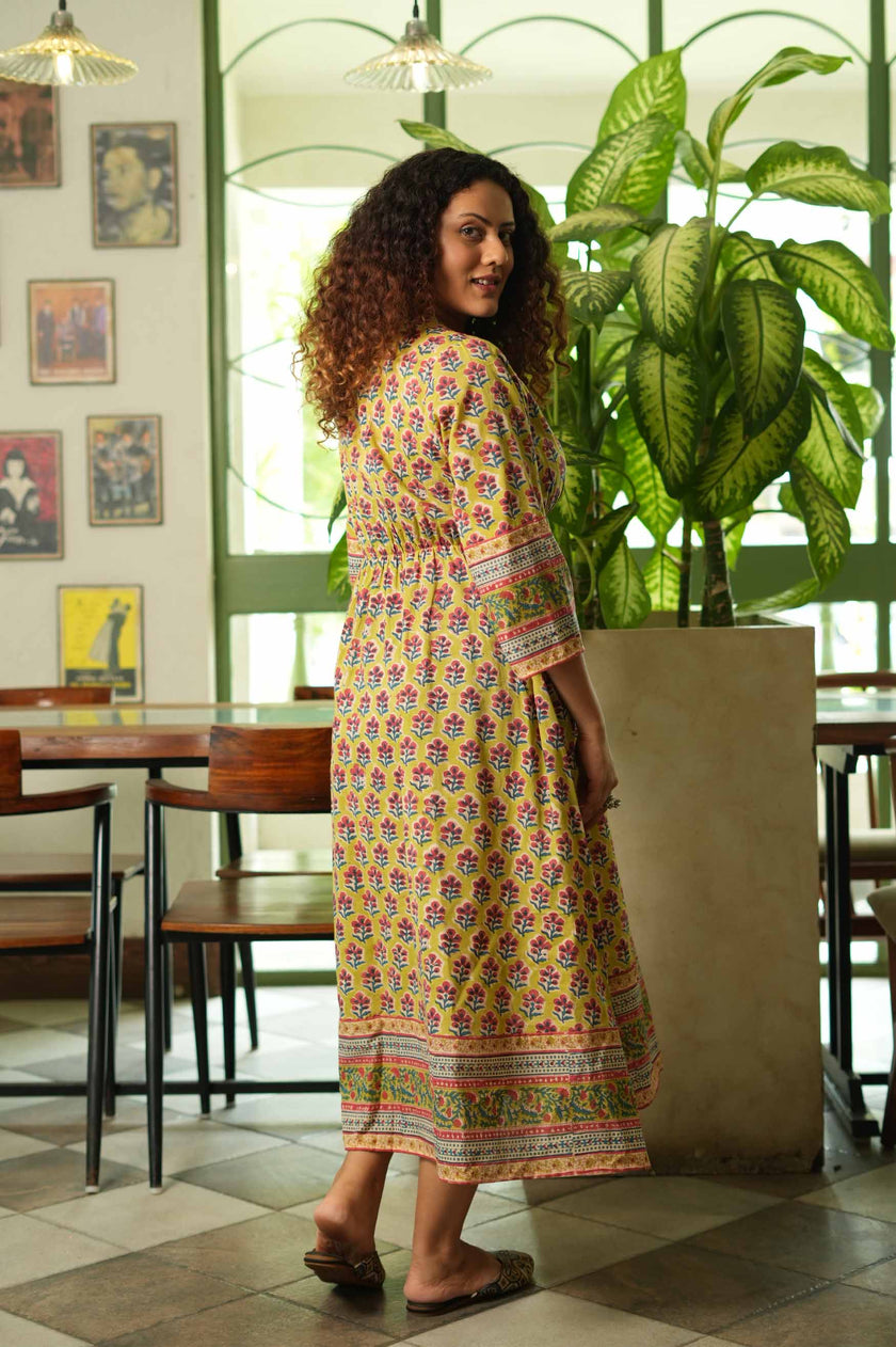 Sunehri Blossom Midi Dress
