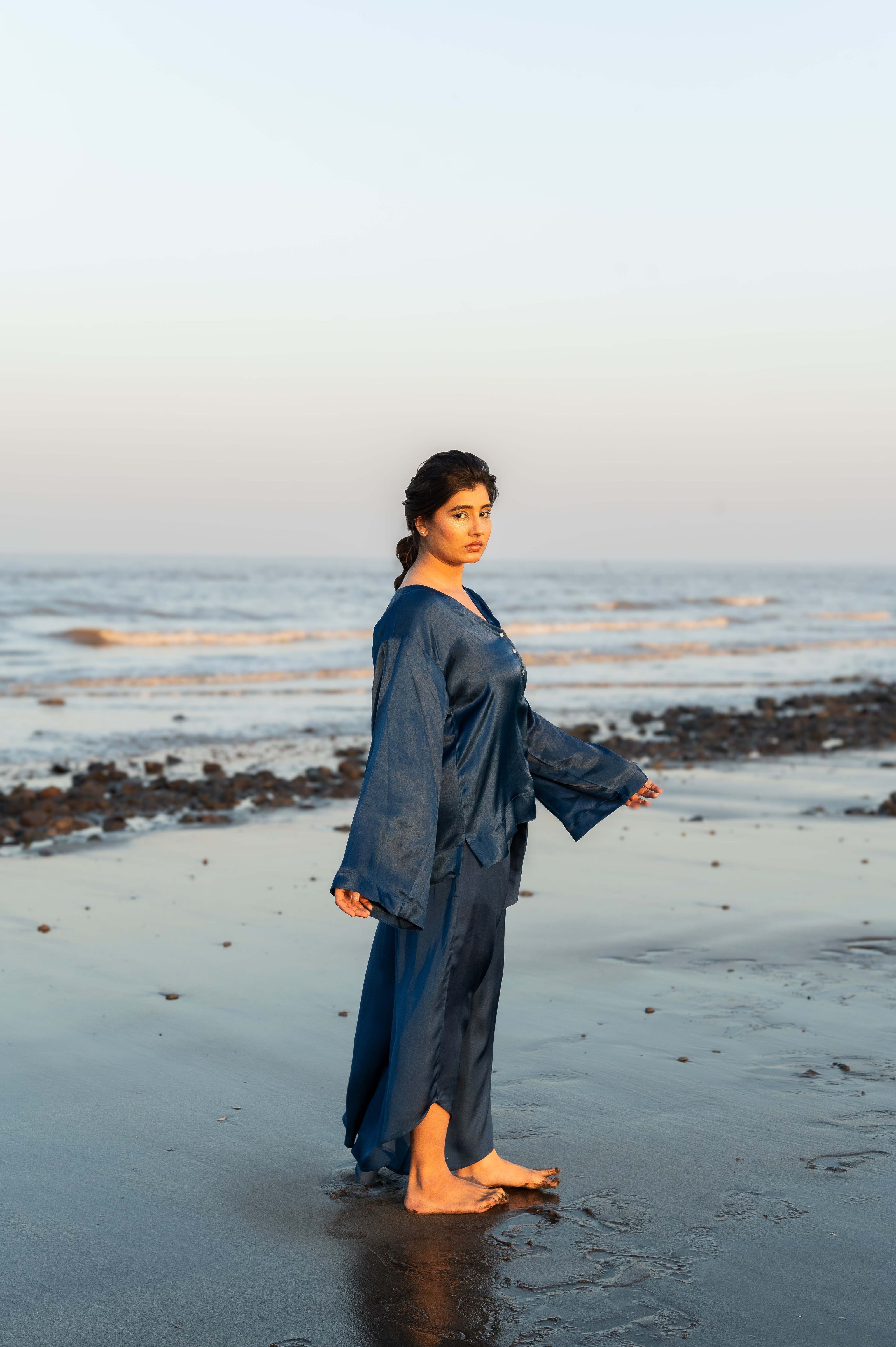 The Tidal Quiet Aqua Blue Top  With Abyssal Illusion Pants