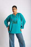Ocean Garden Hand Embroidered Blue Top